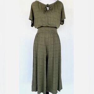 SUNDANCE Felicity Olive Green Wide Leg Jumpsuit Size XS Cropped  Stretch Jersey